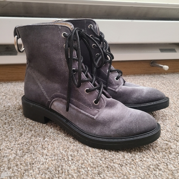 Dolce Vita Bardot Charcoal Gray Velvet Lace Up Combat Boots - Picture 7 of 12